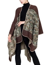 Womens Plaid Sweater Poncho Cape, Open Front, Blanket, Shawl, Wrap, Coat, Warm