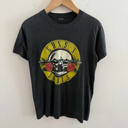 GUNS N ROSES WAS HERE T SHIRT Med BLACK DOUBLE 1980s vintage concert t-shirt, vintage, single stitch, B+ condition