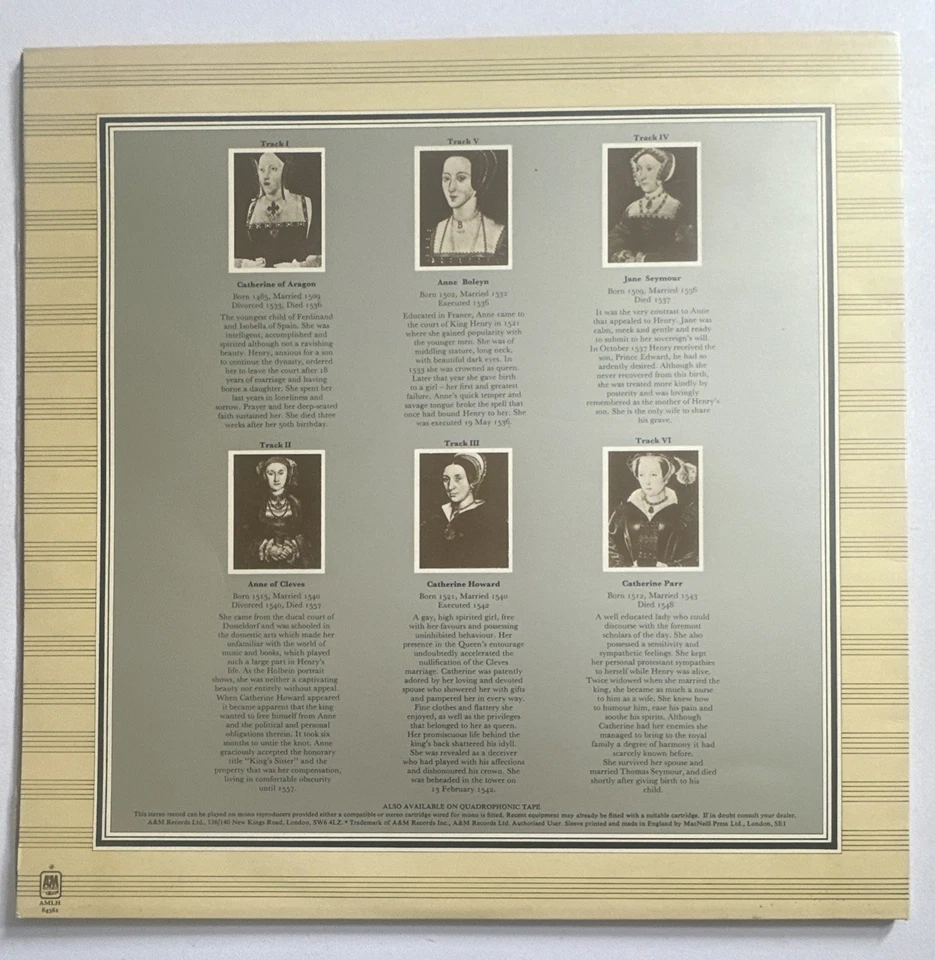 Rick Wakeman~The Six Wives Of Henry VIII~1973 12" Vinyl AMLH 64361  EX / EX - Imagem 3 de 4