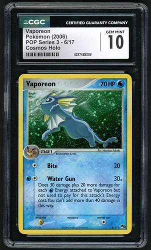 2006 Pokemon Vaporeon POP Series 3 - 6/17 Cosmos Holo CGC 10 *POP 2*