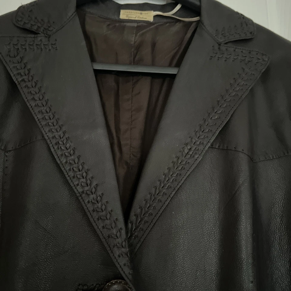 复古 Max Studio 经典深棕色真皮风衣带丝绸衬里 — 第 4/4 张图片