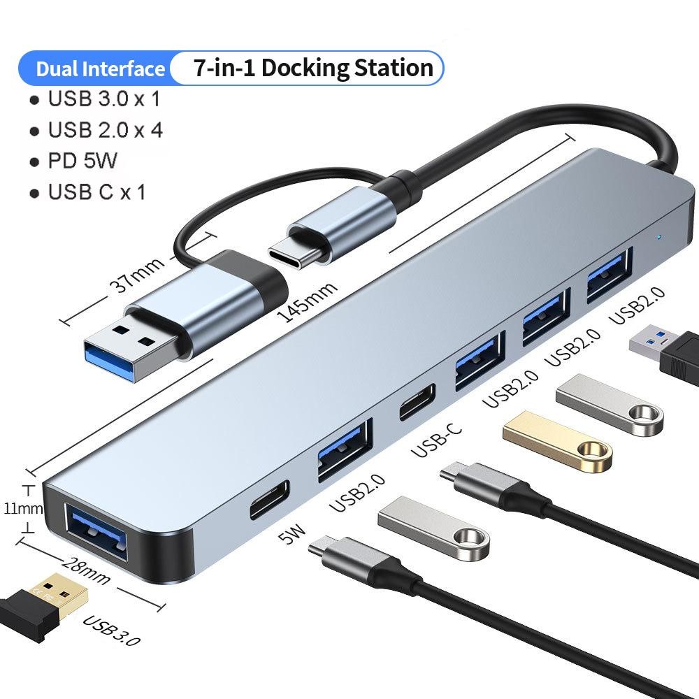USB C Hub USB Hub 3.0, Aluminum 7 in 1 USB Extender, USB Splitter with USB 3.0,-image