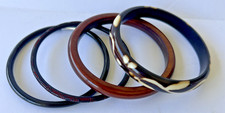 Set 4 Bangle Bracelets African Inspired Black  Brown Resin Plastic Instant Set 