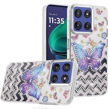 For Moto G Stylus 2026/2025 Case Colorful Epoxy Design w/ Beads Tempered Glass