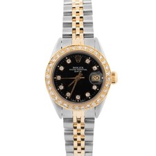 Ladies Rolex DateJust 26mm Black DIAMOND Two-Tone 18K Gold Steel JUBILEE 6917