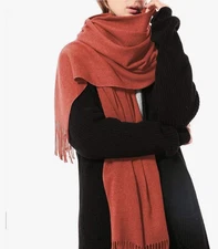 Womens Soft Pashmina Shawl Wrap Scarf Warm Solid Color Stole Warm Coral Orange