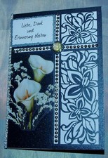 Trauerkarte, Kondolenz , Beileidskarte Motiv Calla  und Kreuz Handarbeit Text