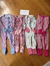 Lot of 4 Baby Girl Bamboo Footies, Angel Dear, Kiki Gigi, Double Zip, 3-6M