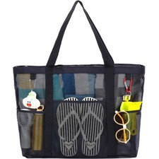 Mesh Beach Bag with Zipper, Large Beach Tote for Women, Toys Pool Swim Bag Tr...