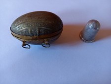 Antique/ Victorian egg shape thimble holder/ chatelaine + silver thimble