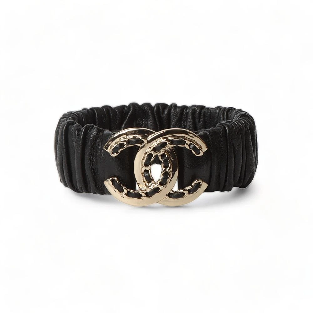 CHANEL Bracciale Scrunchie Capelli Agnello Placcato Oro Nero 31585 1 65673132