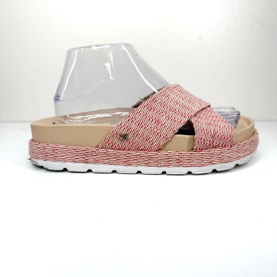 Sandalias SAM EDELMAN Sadia Plataforma Tobogán Tejidas Rojo Dorado Crucero Playa Resort Talla 8 Foto 3 de 4