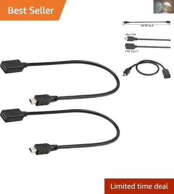 USB 2.0 Type-C Female to Mini B Male Extension Cable, 30CM - 2-Pack, Safe & Fast