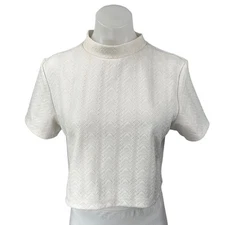 Divided by H&M White Knit Chevron Textured Mock Neck T Shirt Blouse Top Size M