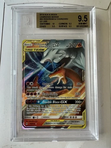 Reshiram & Charizard GX 20/214 Sm-Unbroken Bonds BGS 9.5 PERFECT CENTERING!