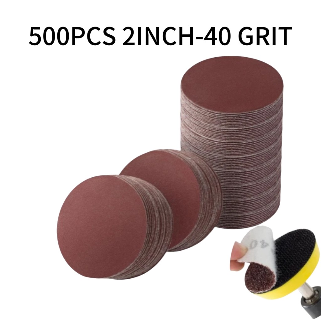 500PCS 2‘’ Red Sanding Discs 40# No Hole Hook & Loop Backing for Orbital Sander