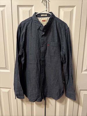 Levis Shirt Mens Slim Fit Blue Denim Embroidered Button Down Sz XL
