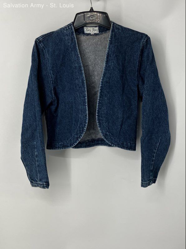 Paris Blues Womens Blue Long Sleeve Open Front Cropped Jean Jacket Size Medium