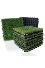 Outdoor Artificial Grass Tiles Interlocking Turf Squares 9 Pack, 12"x12" Fake...
