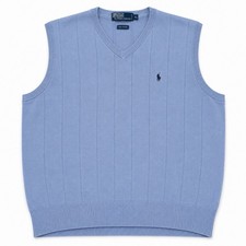 Vintage Polo Ralph Lauren Sweater Vest Men's XL Ribbed Cotton Knit Blue