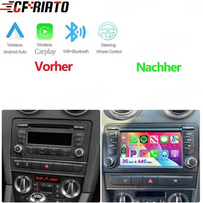 Android 15 Für AUDI A3 8P 2003-2013 Autoradio Apple Carplay 9''GPS Nav SWC 64GB
