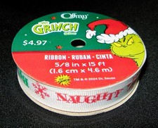 THE GRINCH Whoville Christmas Ribbon 5/8" x 15'  NAUGHTY  BE NICE  Grosgrain