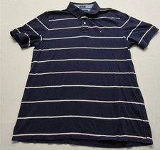 Tommy Hilfiger men's navy blue striped polo shirt XL 100 Cotton Custom Fit