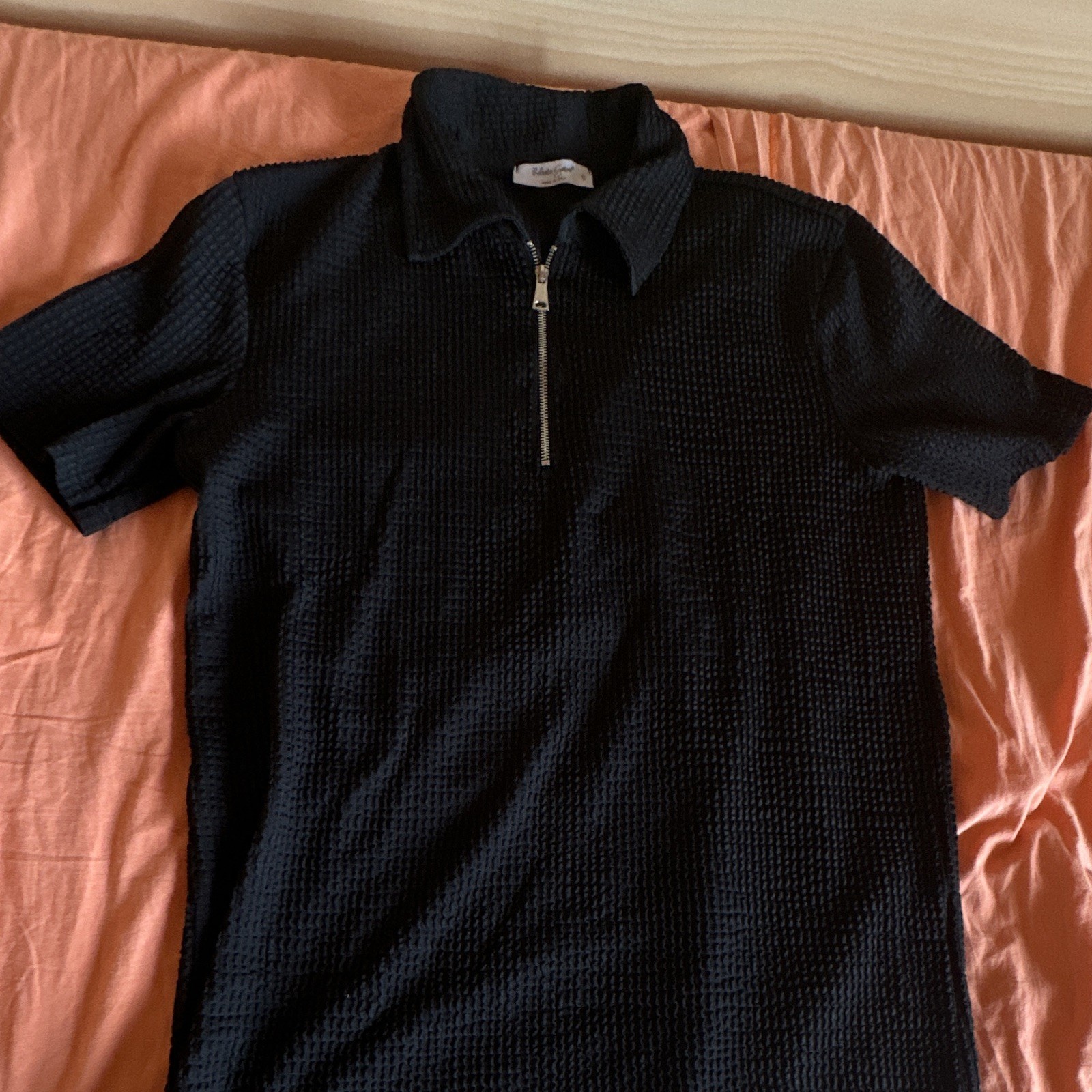Roberto Guino maglione uomo nero zip 1/4 con colletto manica corta S