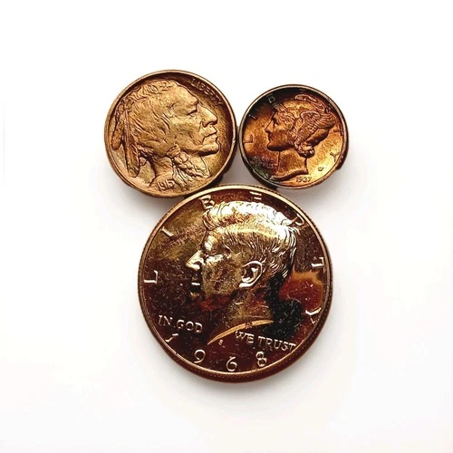 HARDER TONED 1913 TY 2  BUFFALO 5c, 37 Mercury 90% 10c, 68 Kennedy Proof 40% 50c