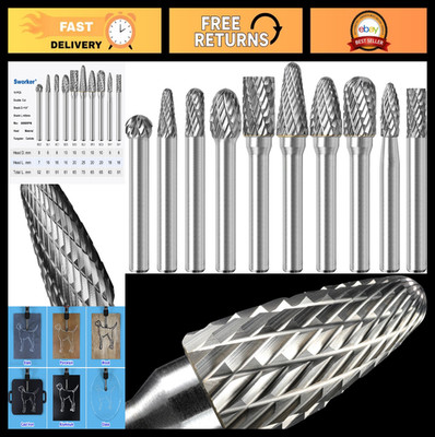 10Pcs Carbide Burr Set 1/4'' Shank - Die Grinder Bits for Metal, Wood, Stone, Ste