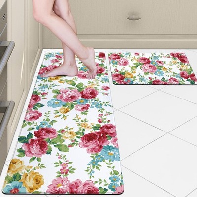 Rose Flower Kitchen Rugs Sets of 2 Anti Fatigue Cushioned Kitchen Floor Mats ...