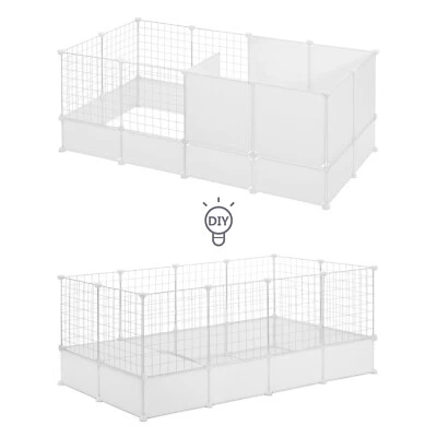 EUGAD Freigehege Welpenauslauf für Kaninchen, Gehege Weiß mit Treppe 142x71x53cm