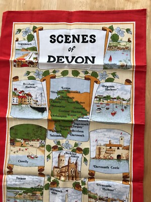 Scenes of Devon Vintage tea towel - 1982 Double D 6027 - Made in Britain NEW