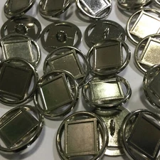 Italian Metal Button Square Center + Ring Rim Silver Finish 15mm 18mm 23mm Shank