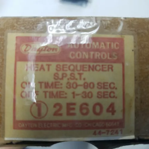 DAYTON 2E604 HEAT SEQUENCER SPST ON TIME 30-90 SEC, OFF TIME 1-30 SEC