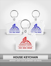 Customized HOUSE Shape Key Tag Printed With Your Logo / School Name Text 100 QTY