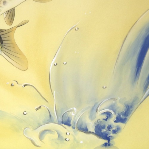 HANGING SCROLL KAKEJIKU 掛軸 : Jumping Koi Fish Painting by Keiichirou #266 - Picture 5 of 10