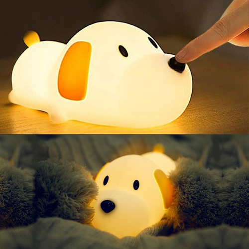 Led Cute Dog Night Light, Dimmable Nursery Puppy Kawaii Lamps, Super Squishy Sil
