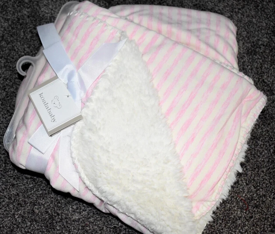 E4 NUEVO CON ETIQUETAS KOALA BABY Rosa Crema Rayas Felpa Jersey Tejido Imitación Piel Cuna Manta Foto 2 de 4