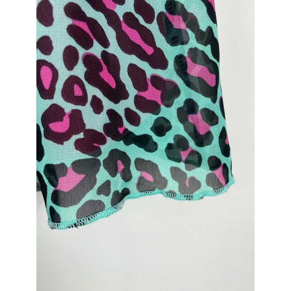 Blusa Desteñida Glory Niñas Azul Rosa Estampado Leopardo Cuello Redondo Abertura Trasera M 7-8 Foto 4 de 4