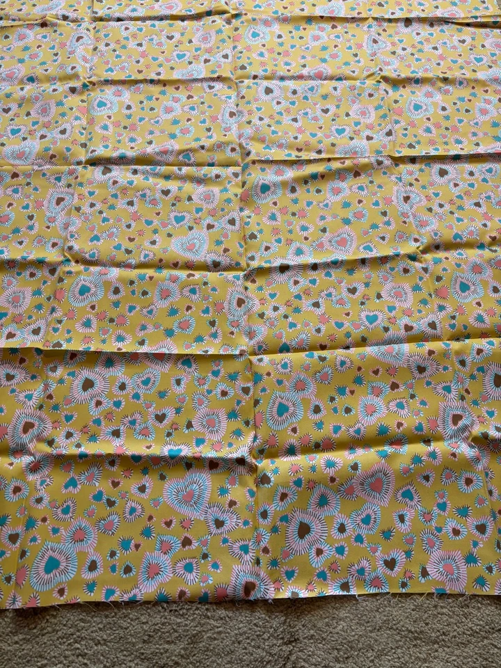 Vintage 60s 70s Sateen Mustard Hippie Love Hearts Mod Gogo Fabric Remnant 44x52 - Image 4 of 4