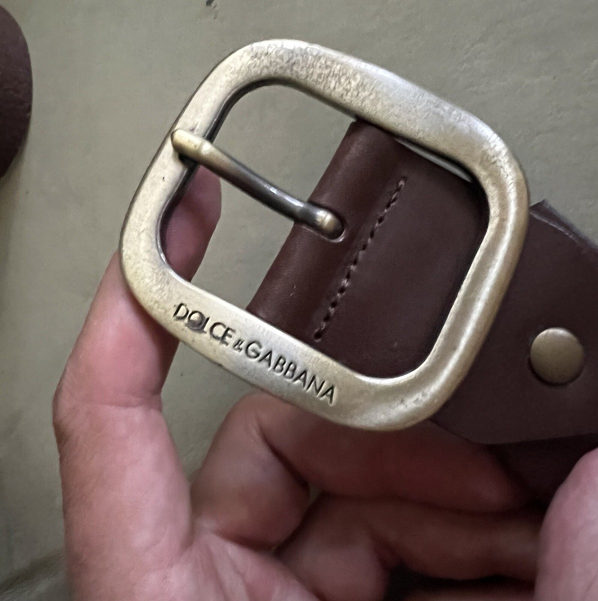 Authentic Dolce and Gabbana Studded Brown Leather Belt 38” Long