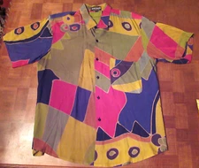 Jacques Ruc Animale loud abstract art button-front Hawaiian shirt size MEDIUM