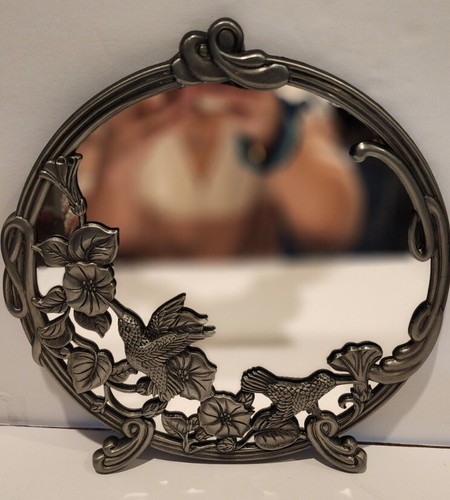 Vintage Andrea by Sadek Desk Mirror Hummingbirds Trumpet Vine Brass Frame 10" - Picture 2 of 4