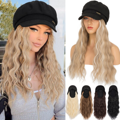 Women Curly Wig Beret Baseball Hat with Synthetic Hair Adjustable Cap Wigs Wavy