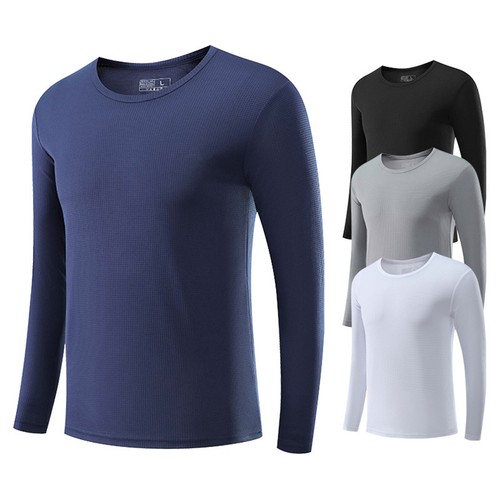 Men Casual Solid Color Tops Long Sleeve Crew Neck T-shirts Slim Fit Undershirts - Picture 2 of 22