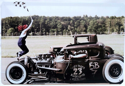 Blechschild 20x30 Hot Rod USA Rennen Start Flagge Werkstatt Bar Sammler Geschenk