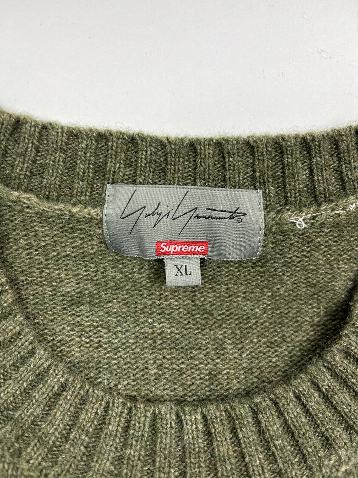 SUPREME X YOHJI YAMAMOTO TEKKEN OLIVE SWEATER SIZE: XL