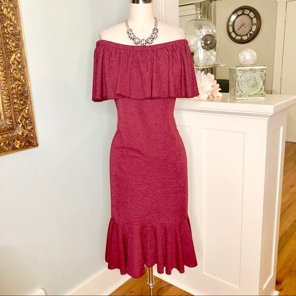 LuLaRoe Maroon Cici Ruffled Off Shoulder Dress