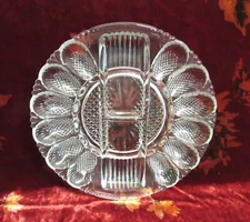 Vintage L.E. Smith Heavy Glass Deviled Egg & Relish Serving Dish - 11 inch - EUC